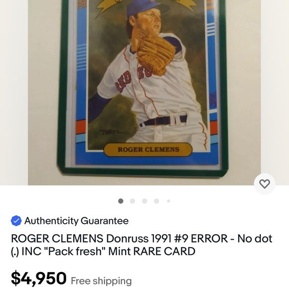 Rodger Clemens error baseball card - Picture 4 of 6